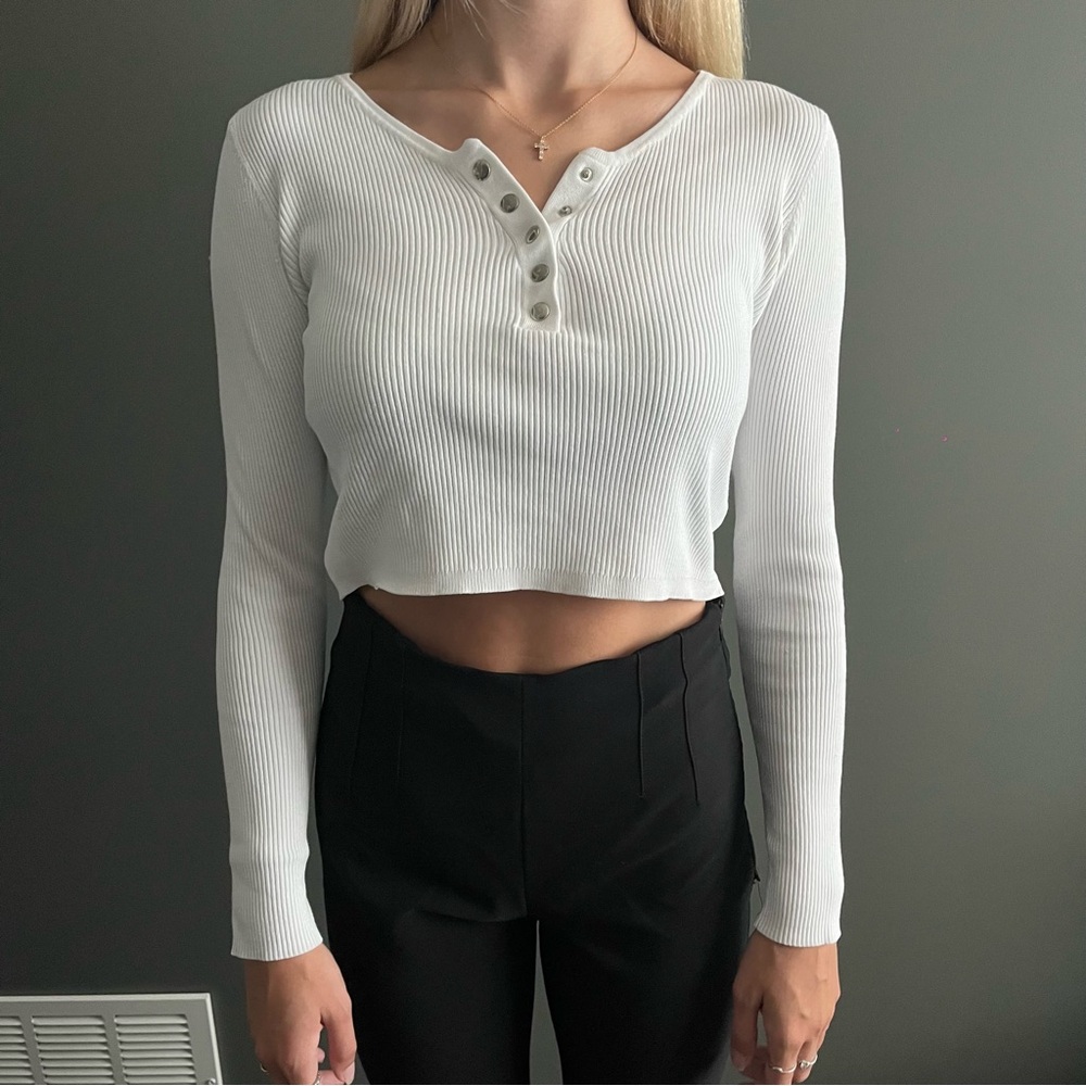 Garage: White Cropped Long-Sleeve